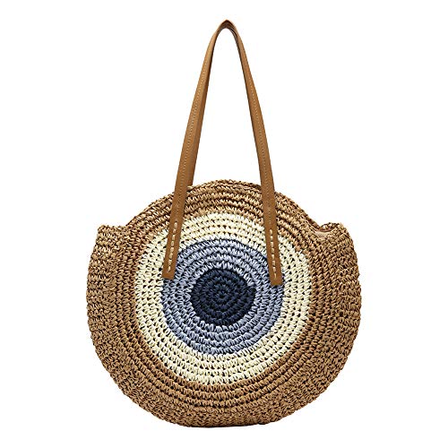 BIOSA Sommer Runde Rattan Gewebte Tasche Frauen Farbe Patchwork Gewebte Runde Stroh Rattan Tasche Freizeit Handtasche von BIOSA