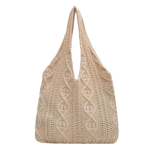 BIOSA Strickhandtasche mit großem Fassungsvermögen, weiche gedrehte Webtasche, einfarbig, ausgehöhlt, lässige Umhängetasche for Damen, Einkaufshandtasche for Damen (Beige) von BIOSA