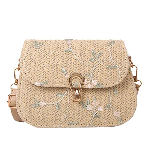 Stroh Umhängetaschen Frauen Stroh Clutch Taschen Strandtasche Sommer Spitze Blumen Crossbody Handtaschen Rattan Damen Umhängetasche von BIOSA