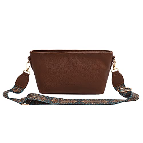 Vintage Crossbody Bag Damen Breiter Gurt, Mode Leder Damen Geldbörse mit Reißverschluss und Abnehmbar Schultergurt, Damen stylisch Elegant Shoulder Bag von BIOSA