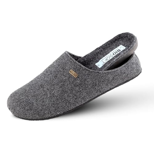 Biosoft Filz Hausschuhe Herren 45 Mister Cosy grau | Geschlossene Pantoffeln mit Fußbett und rutschfester Gummisohle | Bequeme Hauspuschen für Herren und Senioren von BIOSOFT Comfort & Easy Walk