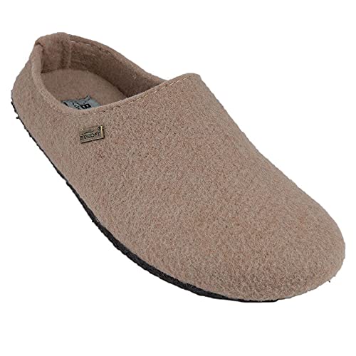 Biosoft Filz Hausschuhe Damen geschlossen Größe 38 Lady Cosy braun/beige | Hausschuhe mit Fussbett geschlossen mit Gummisohle rutschfest | Pantoffeln für Damen und Senioren | Hausschlappen leicht von BIOSOFT Comfort & Easy Walk