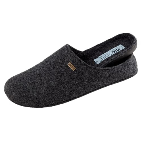 Biosoft Filz Hausschuhe Herren Größe 42 Mister Cosy schwarz/anthrazit | Hausschuhe mit Fussbett geschlossen mit Gummisohle rutschfest | Pantoffeln für Herren und Senioren von BIOSOFT Comfort & Easy Walk