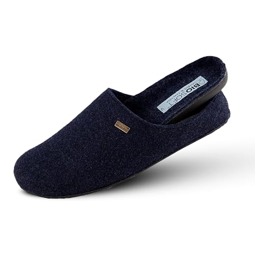 Biosoft Filz Hausschuhe Herren 45 Mister Cosy dunkel blau | Geschlossene Pantoffeln mit Fußbett und rutschfester Gummisohle | Bequeme Hauspuschen für Herren und Senioren von BIOSOFT Comfort & Easy Walk
