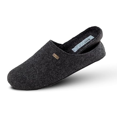 Biosoft Filz Hausschuhe Herren 46 Mister Cosy schwarz/anthrazit | Geschlossene Pantoffeln mit Fußbett und rutschfester Gummisohle | Bequeme Hauspuschen für Herren und Senioren von BIOSOFT Comfort & Easy Walk