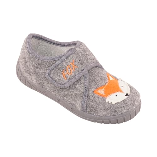 Biosoft Hausschuhe Kinder Junge Größe 23-28 Truck/Fox grau Filzschuhe für Kinder | Kinder Hausschuhe geschlossen aus Filz mit Klettverschluss | Hausschlappen Kleinkind Fox Grey 25 von BIOSOFT Comfort & Easy Walk