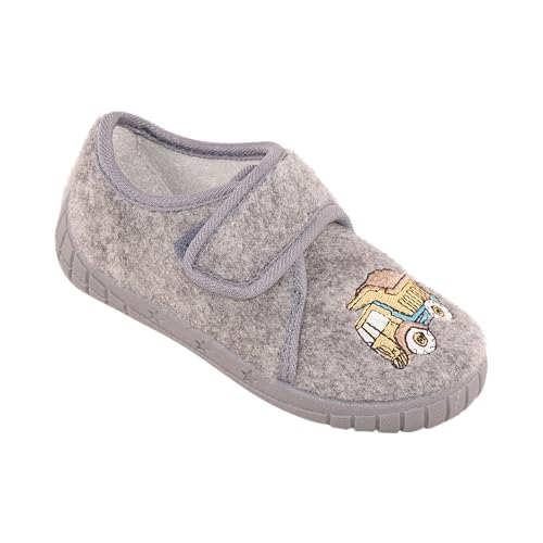 Biosoft Hausschuhe Kinder Junge Größe 23-28 Truck/Fox grau Filzschuhe für Kinder | Kinder Hausschuhe geschlossen aus Filz mit Klettverschluss | Hausschlappen Kleinkind Truck Grey 24 von BIOSOFT Comfort & Easy Walk