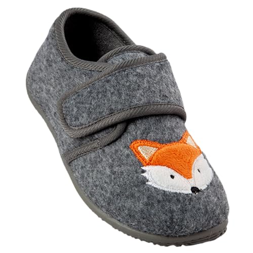 Biosoft Hausschuhe Kinder Junge Größe 29 Fox grau Filzschuhe für Kinder | Kinder Hausschuhe geschlossen aus Filz mit Klettverschluss | Hausschlappen Kleinkind von BIOSOFT Comfort & Easy Walk