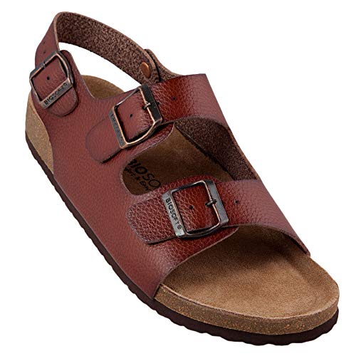 Biosoft Herren Sandalen Leder Optik Größe 45 LARS braun | Herrensandalen mit Fußbett offen Gummisohle rutschfest | Slippersandalen Sandalen Herren | Schlappen Herren Kork von BIOSOFT Comfort & Easy Walk