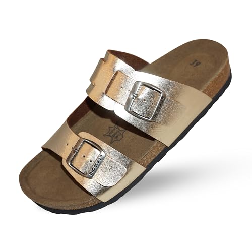 Biosoft Sandalen Sandie gold 38 | aus Leder | Korksohle | Damen Sommer Schlappen | elegant mit bequemen Fußbett | Sommerschuhe von BIOSOFT Comfort & Easy Walk