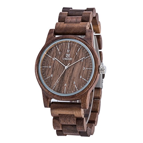MUJUZE Herren Holzuhr mit Japanischem Uhrwerk –﻿ Holz Uhr Analog Quarz Armbanduhr mit Leuchtzeigern – Holzarmbanduhr für Männer –holzuhren Geschenkidee (MUJUZE07 Walnut) von MUJUZE