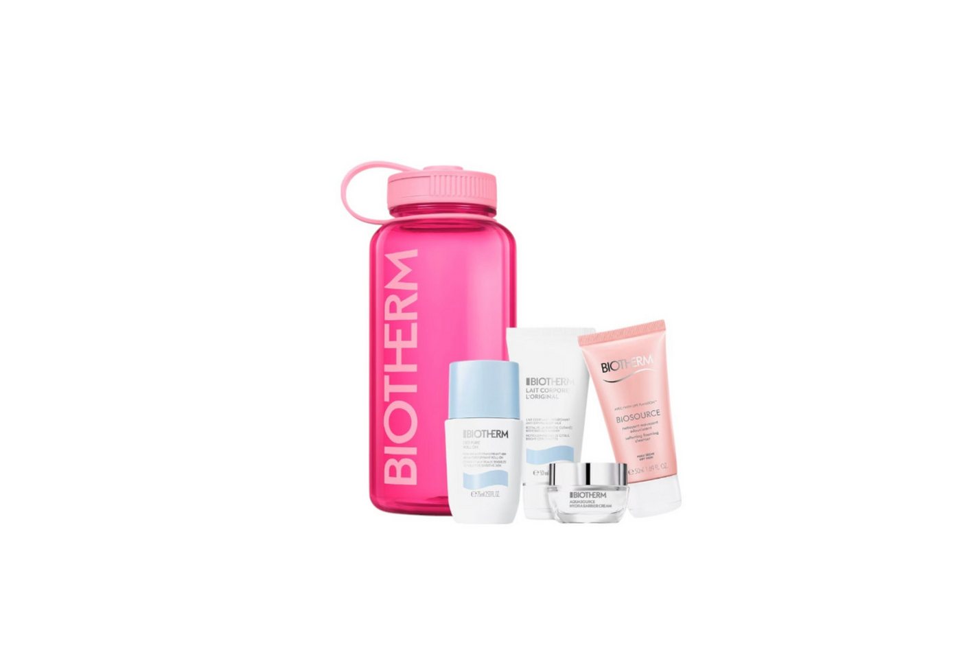 BIOTHERM Gesichtspflege-Set Biotherm Drop-Set Pink Deo Pure Roll-On 75 ml + Lait Corporel 50 ml + Aquasource Hydra Barrier Cream 15 ml + Biosource Cleanser 50 ml / 1 Stk., 5-tlg. von BIOTHERM