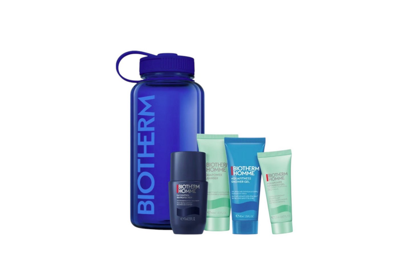 BIOTHERM Gesichtspflege-Set Homme Aquapower Drop-Set Blau Day Control 45H Protection 75 ml + Aquapower Cleanser 40 ml + Aquafitness Shower Gel 40 ml + Aquapower Advanced Gel 20 ml / 1 Stk., 5-tlg. von BIOTHERM