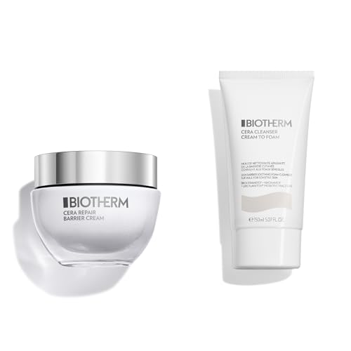 Biotherm Cera Repair Barrier Cream, nährende Gesichtscreme für strahlende Haut, pflegende Creme für Damen, 50 ml + Biotherm Cera Foam Cleanser, erfrischender Reinigungsschaum für Frauen, 150 ml von BIOTHERM