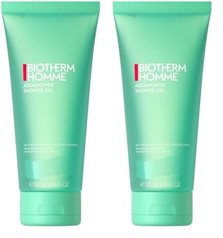 Biotherm Homme Aquapower Shower Gel, belebendes Duschgel für Männer mit und Life Plankton, für eine erfrischte und hydratisierte Haut, Körper & Haare, 200 ml (Packung mit 2) von BIOTHERM