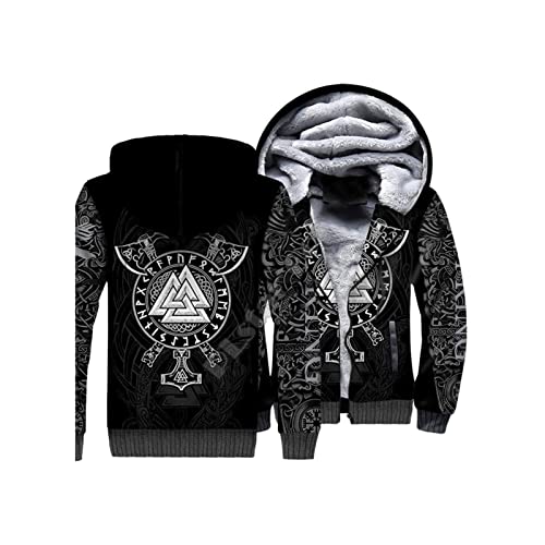 BIPERA Pirate Tattoo Double Plus Samt-Hoodie, 3D-Druck, Lässiger, Lockerer Reißverschluss-Sweatshirt, Wintermantel Aus Der Nordischen Mythologie (Color : White 5, Size : XS) von BIPERA