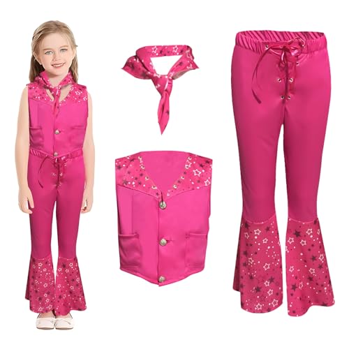 BIQIQI Mädchen Cowgirl Kostüm, Filmheldin Cosplay, Rosa Cowgirl Outfit, Kinder Western Kostüm, 70er 80er Hippie Disco Kostüm, Mode Kostüm für Halloween Geburtstag Party Bühne von BIQIQI