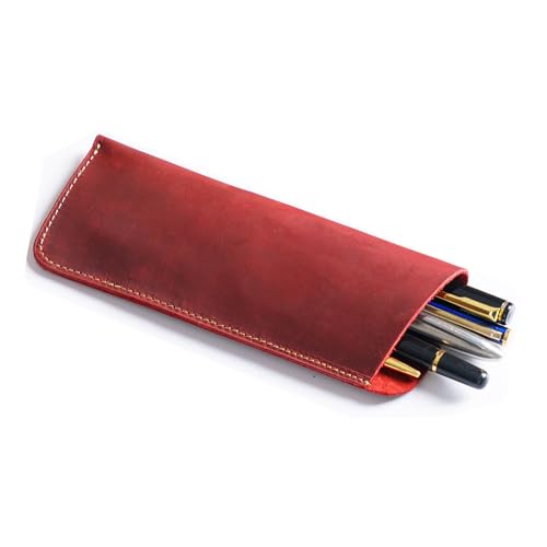 BIRJXVTO Federmäppchen aus Leder, Vintage-Stil, für Damen und Herren, tragbare Aufbewahrung, Brillen, Schutzhülle, Zubehörtasche, weinrot, 18x6.5cm von BIRJXVTO