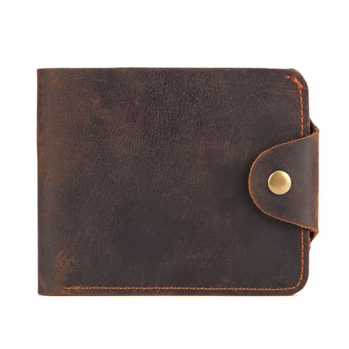 BIRJXVTO Herren-Geldbörse Herren Geldbörse Crazy Horse Head Layer Rindsleder Geldscheinklammer Ölgewachste Leder Geldbörse Bifold-Geldbörse für Herren von BIRJXVTO