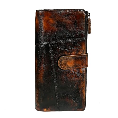 BIRJXVTO Herren-Geldbörse Herren Geldbörse Handarbeit gegerbtes Leder im Alter von Farbe Lang Casual Geldklammer Multi Card Clutch Geschenk Bifold-Geldbörse für Herren von BIRJXVTO