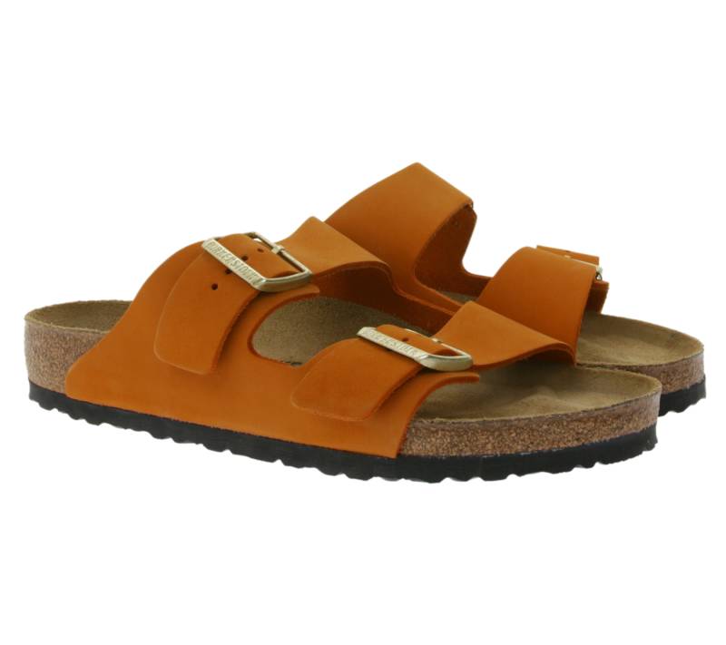 BIRKENSTOCK Arizona BS Damen Nubukleder-Pantoletten Made in Germany Sommer-Schuhe normale Breite Sandalen 1026676 Orange von BIRKENSTOCK