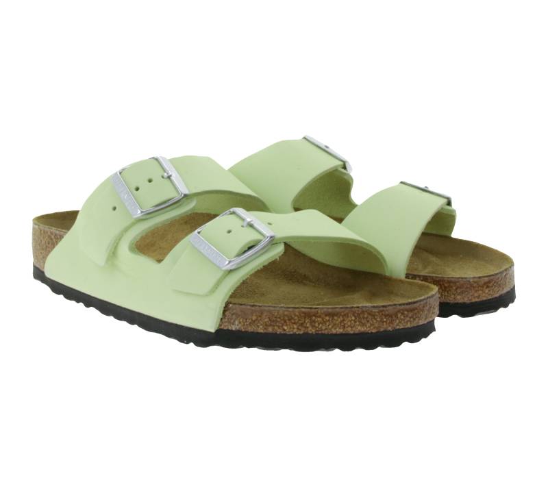 BIRKENSTOCK Arizona Damen Nubukleder-Pantoletten Made in Germany Sommer-Schuhe Normale Weite Sandalen 1026687 Lime von BIRKENSTOCK