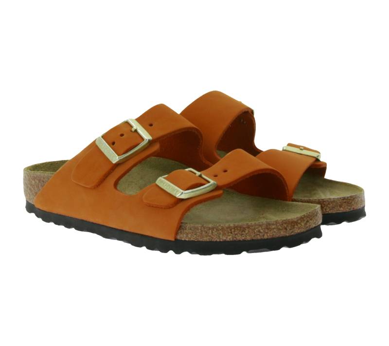 BIRKENSTOCK Arizona Damen Zehentrenner moderne Leder-Sandalen Made in Germany farbenfrohe Haus-Schuhe Sommer-Schuhe schmale Weite 1026732 Orange von BIRKENSTOCK