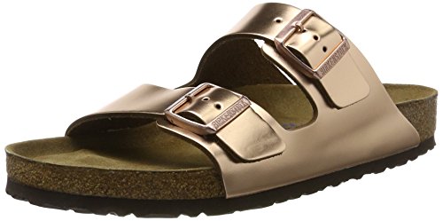 Birkenstock Classic Damen Arizona Leder Softfootbed Pantoletten, Braun (Metallic Copper) von BIRKENSTOCK