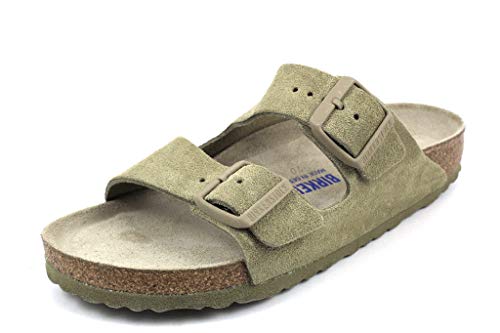 BIRKENSTOCK Arizona Sfb Vl Schmal Grün - Komfortable Veloursleder Zweiriemen Sandale, Größe EU 46 - Farbe Faded Khaki von BIRKENSTOCK