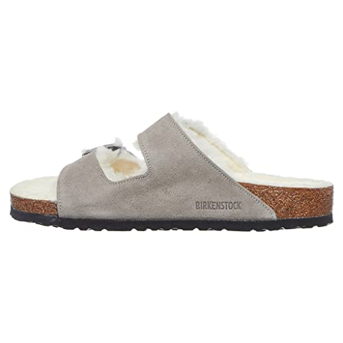 BIRKENSTOCK Damen Pantoletten Sandalen Arizona Shearling Pantolette Veloursleder Gemütlich Puschen uni Arizona warm Lammfell von BIRKENSTOCK