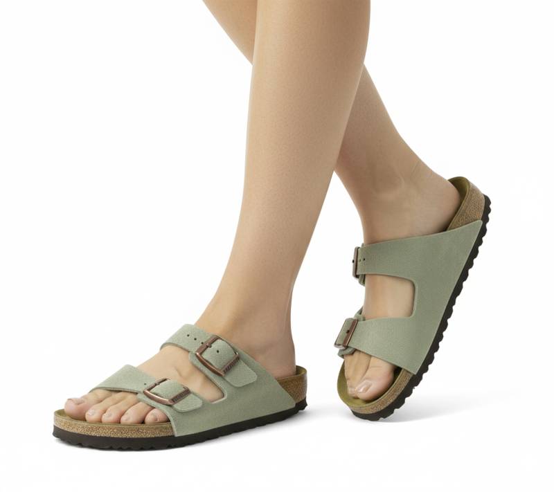 BIRKENSTOCK Arizona Veloursleder-Schlappen Damen und Herren Pantoletten Haus-Schuhe Made in Germany schmale Breite 51463 Taupe-Grau von BIRKENSTOCK