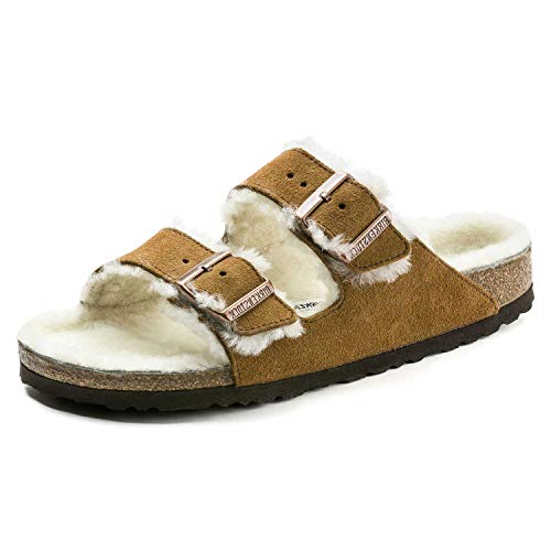 Birkenstock Classic Unisex-Erwachsene Arizona Lammfell Pantoletten, Braun (Mink), 37 EU von BIRKENSTOCK