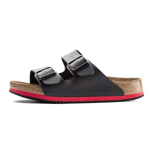 Birkenstock Sandale Arizona Superlauf, Birko-Flor, schwarz/rot, normal, Größe 39 230114-39 (Pantolette Schuh Halbschuh Latsche Zweischnaller Berufsschuh Schuhe Birki Arizona Slipper Pantoffel) von Birkenstock