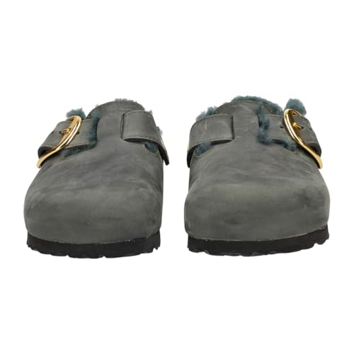 BIRKENSTOCK Boston Big Buckle Shearling[C] Damen-Pantoletten Gr.37 Grün von BIRKENSTOCK