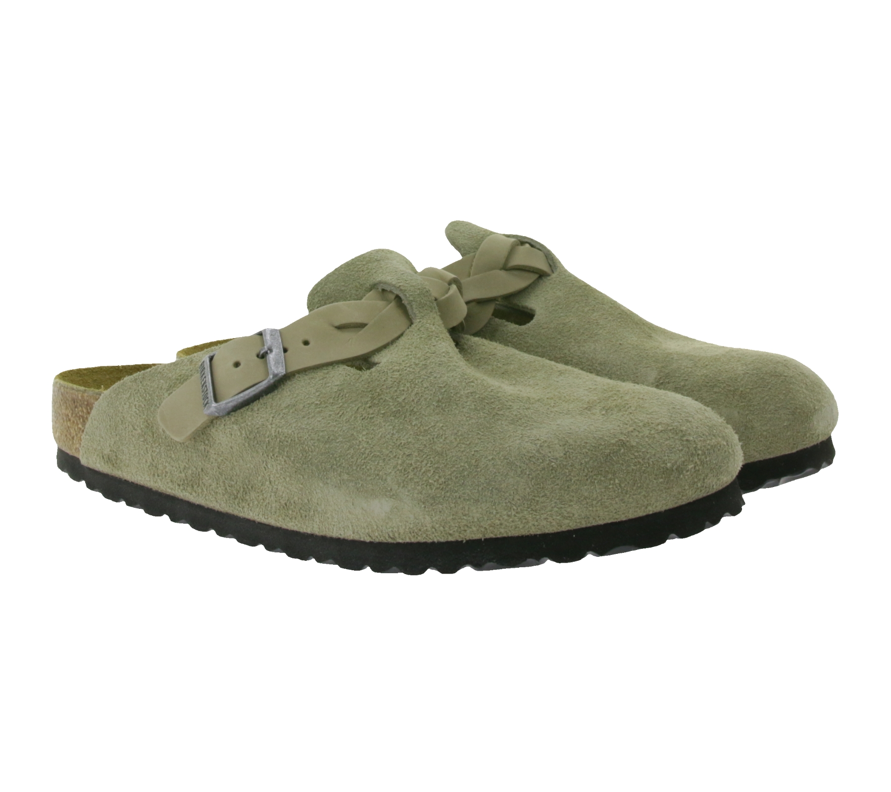 BIRKENSTOCK Boston Damen Hausschuhe mit Kork-Latex-Fußbett Schlupf-Schuhe geflochtenem Riemen Normale Weite Made in Germany 1026667 Hellbraun von BIRKENSTOCK