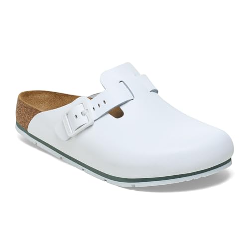 BIRKENSTOCK Boston Pro Leder Clogs - Hochwertige zertifizierte Berufsschuhe für Medizin, Gastronomie und Service, Farbe: White, Gr: 43 von BIRKENSTOCK