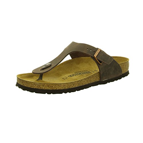 BIRKENSTOCK Unisex-Erwachsene Gizeh Leder Zehentrenner, Braun (Habana) 743831 36 EU Schmal von Birkenstock