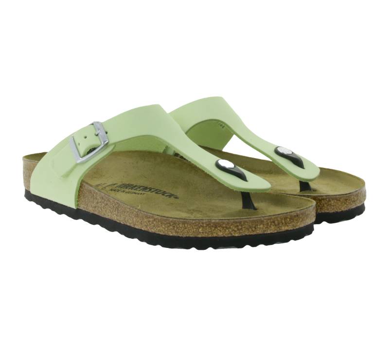 BIRKENSTOCK Gizeh Damen moderne Pantoletten Made in Germany Sommer-Schuhe coole Schlappen aus Leder Normale Weite 1026519 Lime von BIRKENSTOCK