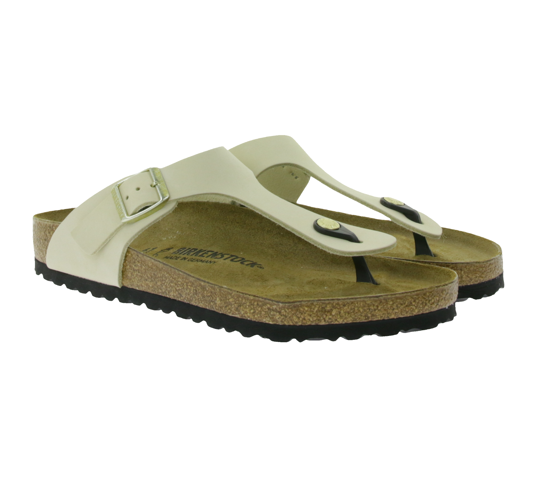 BIRKENSTOCK Gizeh Damen moderne Pantoletten Made in Germany Sommer-Schuhe coole Schlappen aus Leder Normale Weite 1026558 Beige von BIRKENSTOCK