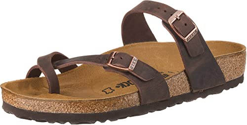 Birkenstock Damen Mayari Greased Leather Zehentrenner, Braun (Marron Habana Marron Habana) von BIRKENSTOCK