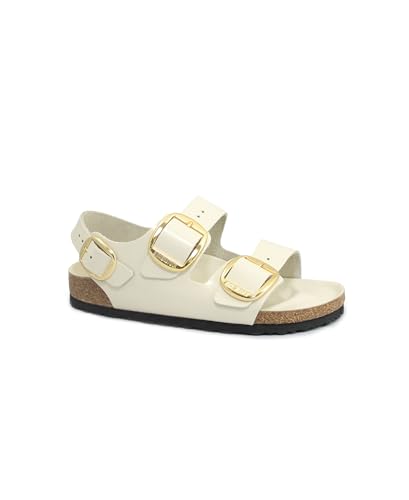 BIRKENSTOCK Milano Big Buckle 1025395 hochglänzende Ecru-beige Damen Sandalen mit Schnallen 39 von BIRKENSTOCK