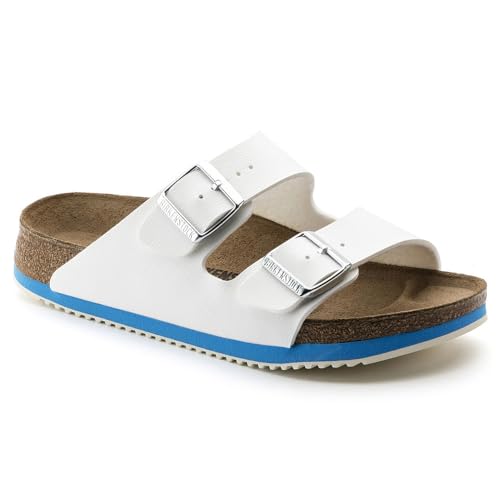 BIRKENSTOCK Classic Arizona Birko-Flor, Unisex-Erwachsene Pantoletten, Weiß (White LS White/Blue), 42 EU von Birkenstock