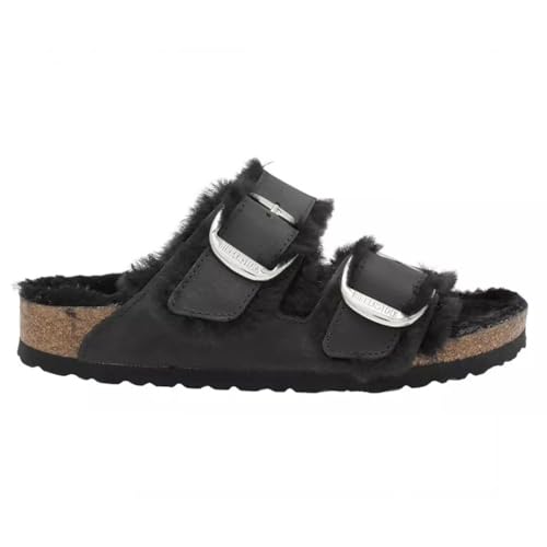 BIRKENSTOCK Unisex Arizona Big Buckle Shearling Oiled Leather Black Sandalen 39 EU von BIRKENSTOCK