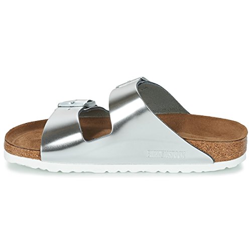 BIRKENSTOCK Damen Arizona Leder Softfootbed Pantoletten, Silber (Metallic Silver), 37 EU von BIRKENSTOCK