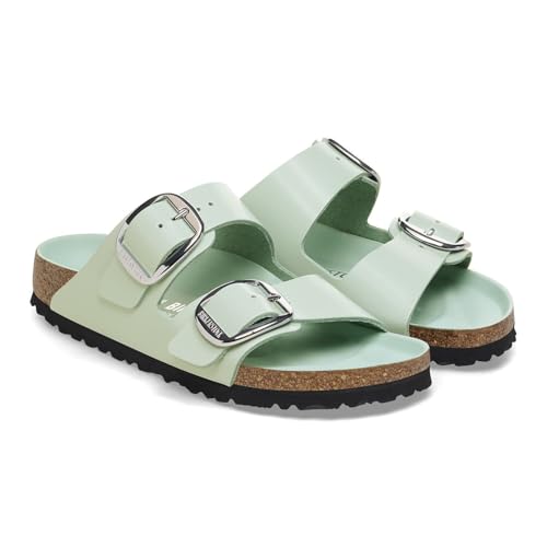 BIRKENSTOCK Arizona Big Buckle Natural Leather Patent Surf-Green Schmale Weite 38 von BIRKENSTOCK