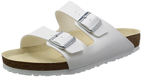 Birkenstock Classic Arizona Leder Unisex-Erwachsene Pantoletten, Weiß, 47 EU von BIRKENSTOCK