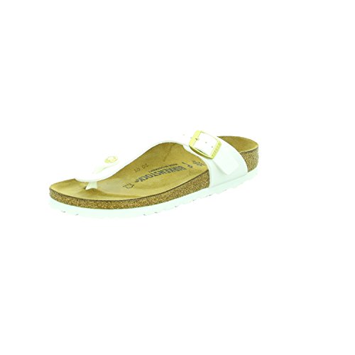 Birkenstock Classic Damen Gizeh Birko-Flor Zehentrenner, Patent White, 43 EU von BIRKENSTOCK