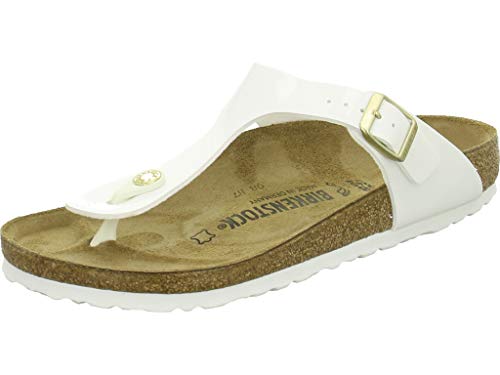 Birkenstock Classic Gizeh Birko-Flor Damen Zehentrenner, Patent White, 42 EU von BIRKENSTOCK