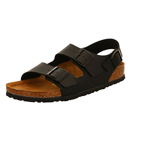 Birkenstock Classic Milano Leder, Unisex-Erwachsene Knöchelriemchen Sandalen, Schwarz (Schwarz), 47 EU von BIRKENSTOCK