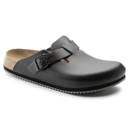 BIRKENSTOCK Clog Boston Super Grip, Naturleder, schwarz, Weite normal, Größe 45 (Damen-/Herren-Clog Sandale Sandalette Pantoffel Pantolette Latsche Halbschuh Ristriemen Clogs Clogen Schluffen) von BIRKENSTOCK